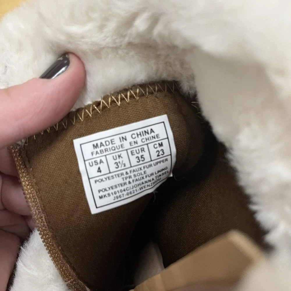 Michael Kors Boots Girls Size 4‎ Brown Silver Glitter Faux Fur Shearling Winter